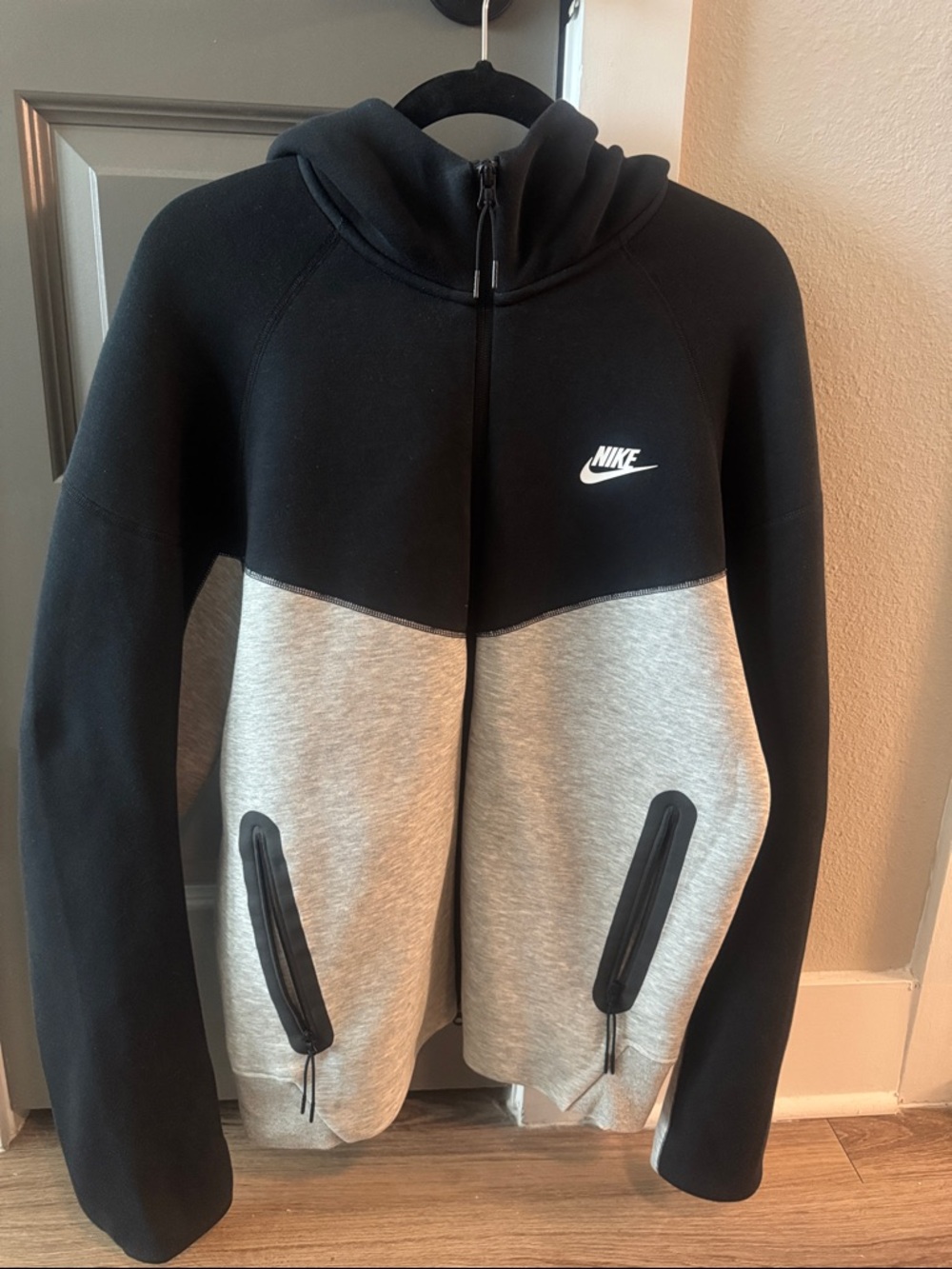 Nike Tech Black and Light Gray Colorblock Full-Zip Hoodie